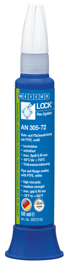 WEICONLOCK® AN 305-72 파이프 및 플랜지 씰링제 | PTFE, 중간 강도, 음용수 승인 획득