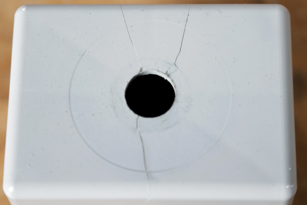 white square, ceramic, crack, hole, base plate
